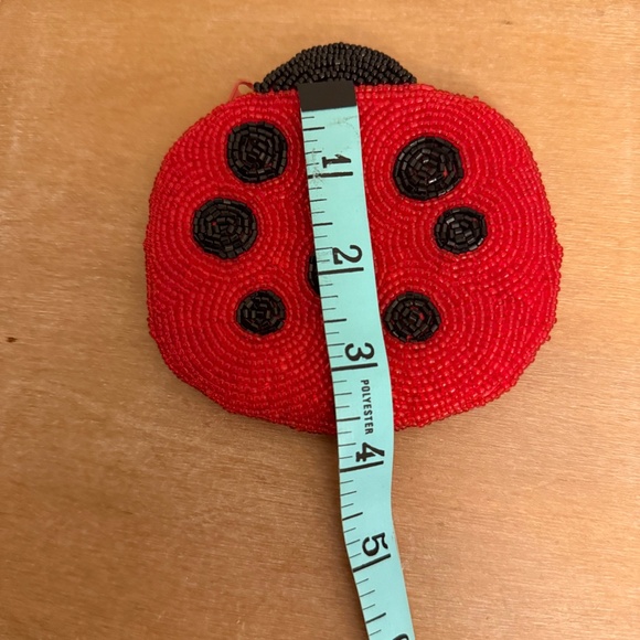 VTG Red Black Seed Beaded Ladybug Purse & Wallet Set Kitsch Handbag Mid-Century - Picture 10 of 10